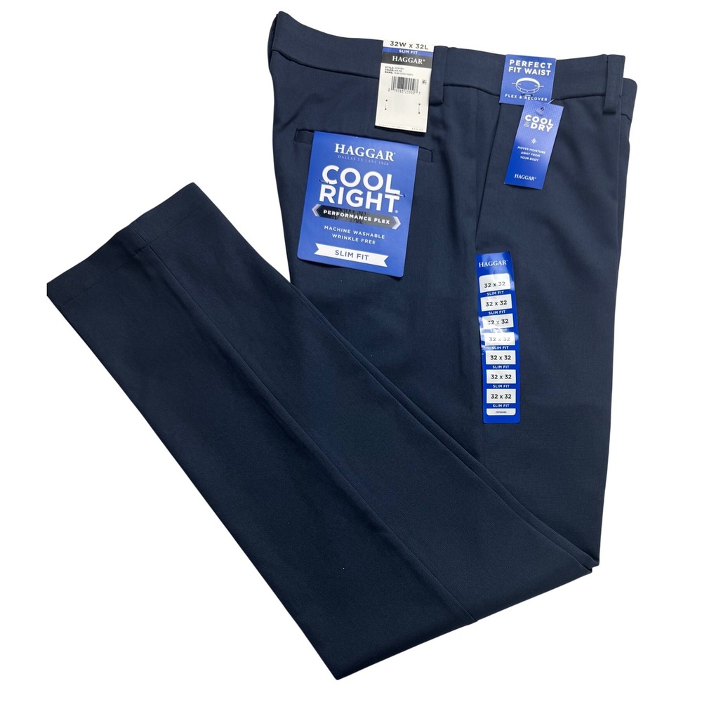 Haggar Cool Right Performance‎ Flex Slim Fit Pants Ink Navy 32x32